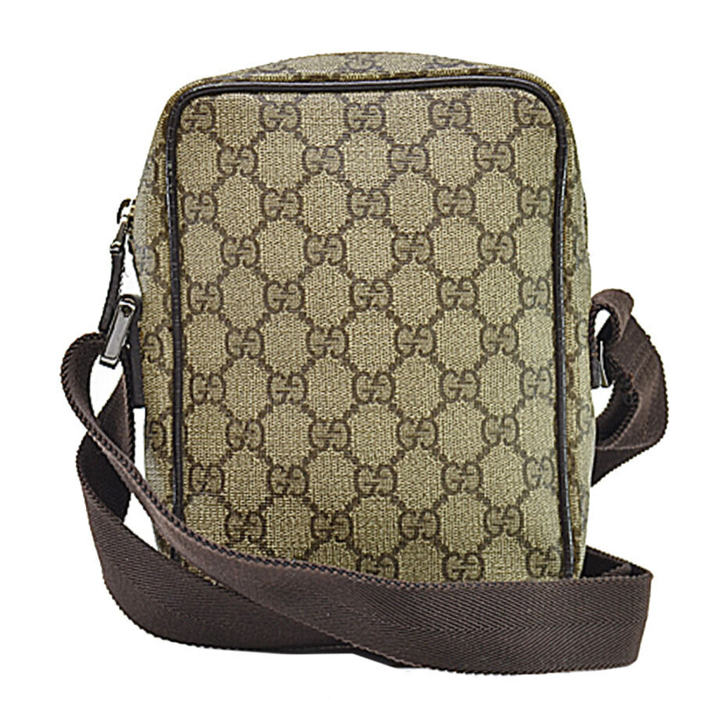 Gucci Canvas Bag Shoulder Crossbody Brown Leather GG Metallic Coated
